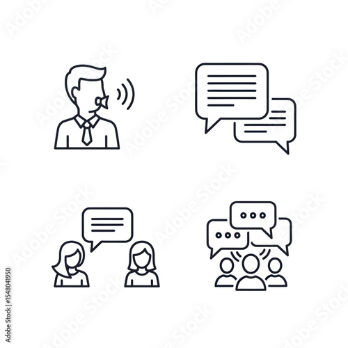 Communication icons illustrating diverse conversation scenarios for business and social settings