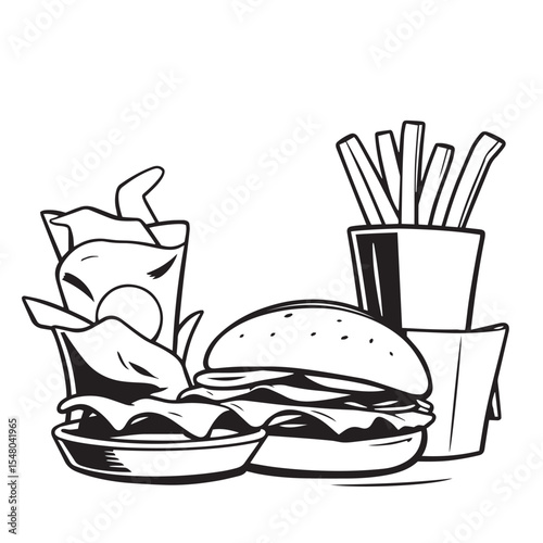 Fast food item concept black and white vector illustration design.