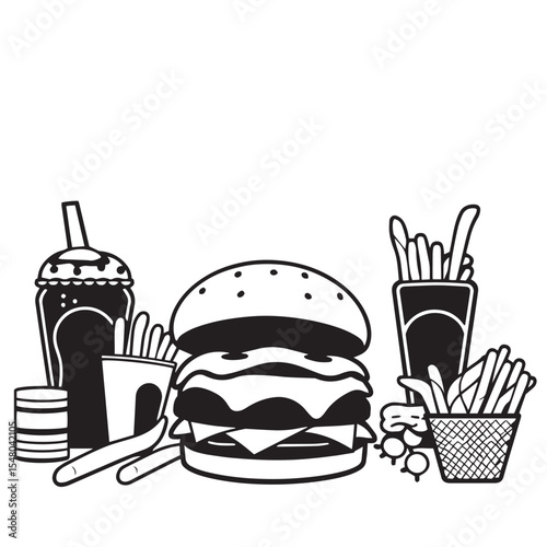 Fast food item concept black and white vector illustration design.