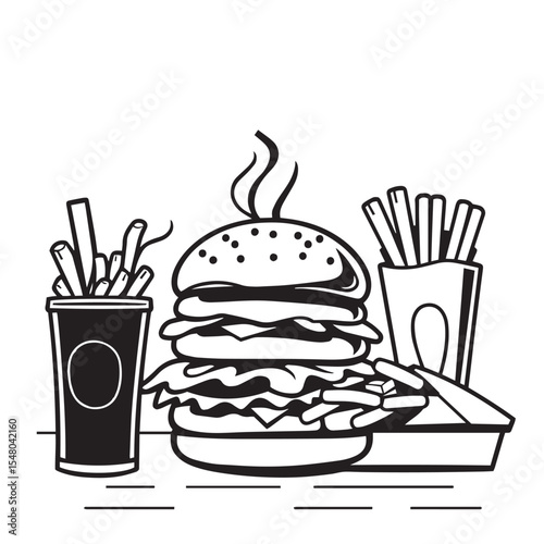 Fast food item concept black and white vector illustration design.
