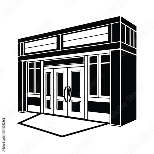 Simple Black and White Store Front Illustration