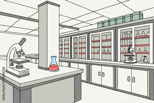 Science lab illustration beakers microscopes and equipment