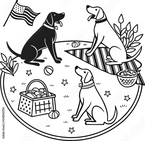 Vector illustration of a cartoon dog and cat silhouette for pet coloring book art