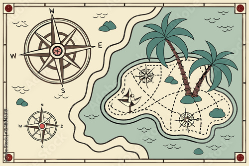 Vintage nautical treasure island maps vector graphic set