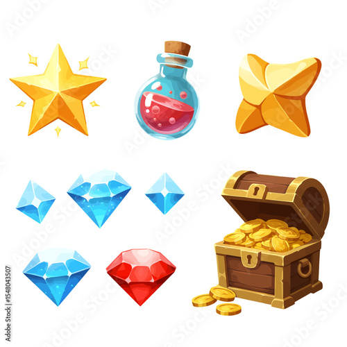 Collection of brightly colored game assets for digital platforms and applications