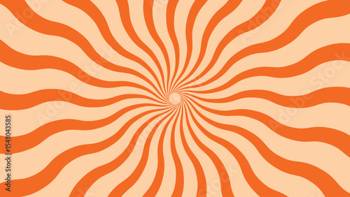 Retro Orange Wavy Sunburst Background. Ideal for vintage designs, psychedelic art, 60s and 70s themes, music album covers, party invitations, abstract backgrounds, fun and playful aesthetics.