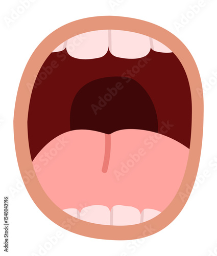 Cartoon illustration featuring an open mouth displaying a tongue and teeth, conveying emotions like screaming, singing, or expressing strong feelings vividly