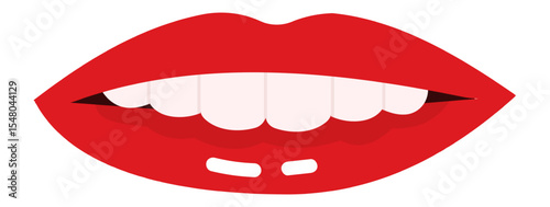 Cartoon drawing of red lips slightly open showing teeth biting lower lip in a suggestive expression, isolated vector illustration on white background