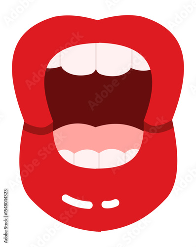 Red lips parting slightly, revealing bright white teeth and a pink tongue, conveying emotions of speaking, singing, or expressing deep feelings and desires