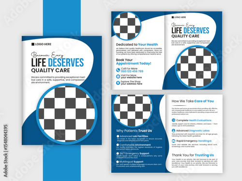 Bifold Medical Brochure Template – Clean and Professional Healthcare Design, Modern Bifold Medical Brochure Layout for Clinics and Hospitals, Healthcare Bifold Brochure Template. 