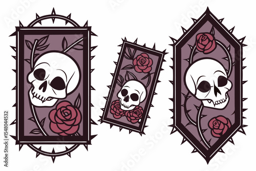 Gothic ornate frames with skulls and roses