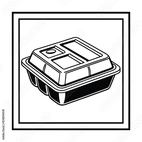 Black and White Lunchbox Container Illustration