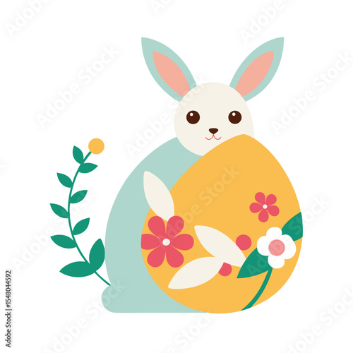 Bunny Hiding Behind Oversized Easter Egg Design