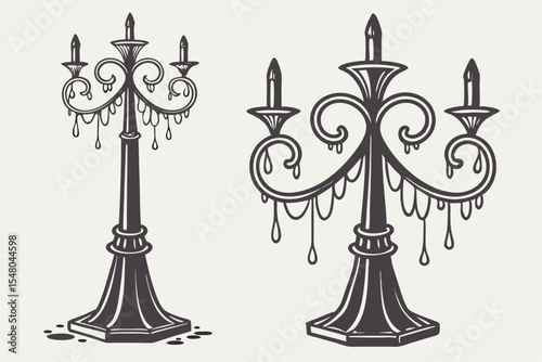 Gothic candelabra set with dripping wax vector illustration