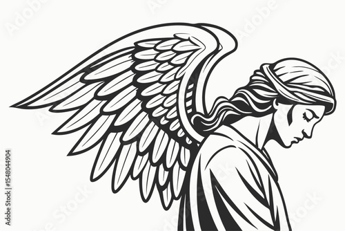 Gothic angel with torn wings and shadow vector banner design
