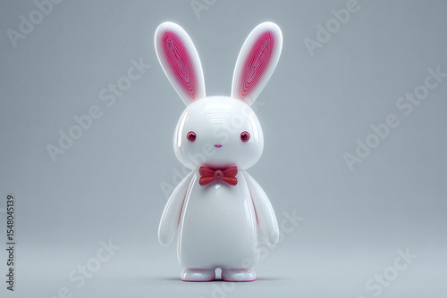 Elegant White Rabbit with Pink Accents and Bow Tie, a charming and whimsical character design.
