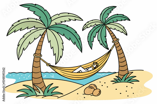 vector-set-of-a-hammock-beach-scene-with-coconuts-