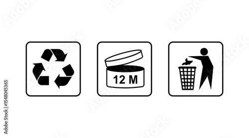 Set of packaging products symbols, packaging labels, information icons of recycling, Recycle icon
