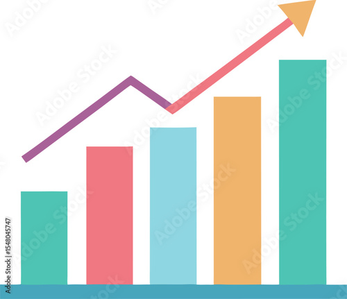 Business growth chart showing upward arrow and bar graph in green vector illustration