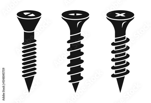 Three types of wood screws icon set