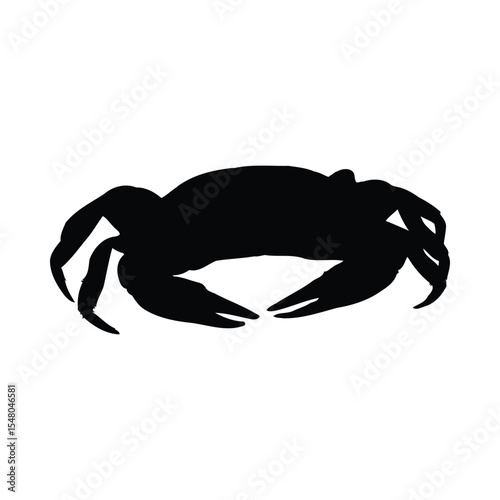 Black Crab Silhouette Detailed Claws Ocean Animal Graphic Design Element vector