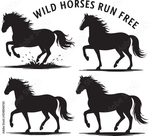 Wild Hearts Run Free Horse Vector Silhouette Herd Running Clipart Design