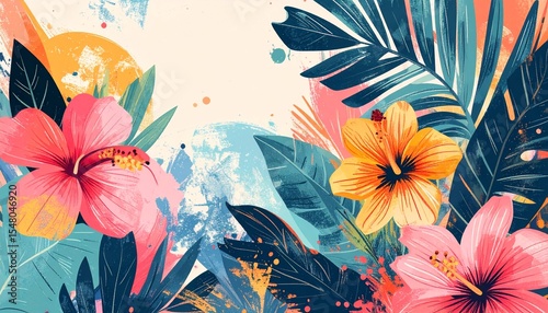 Abstract Tropical Flower Boho Summer Hand Drawn Illustration