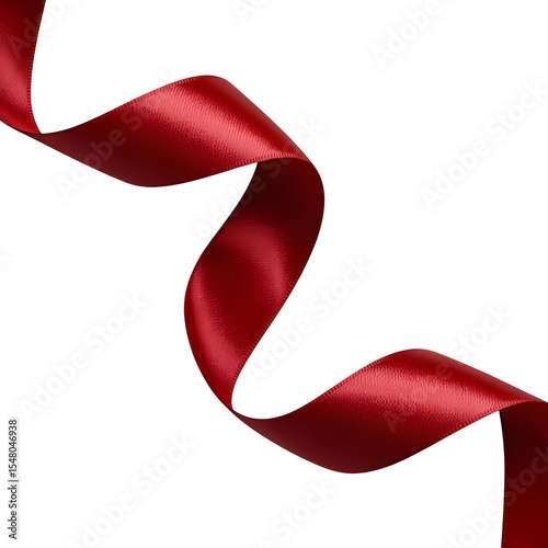 Elegant red satin ribbon curl isolated on transparent background