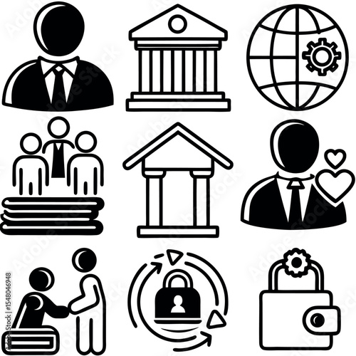 Financial business icons set isolated on white background