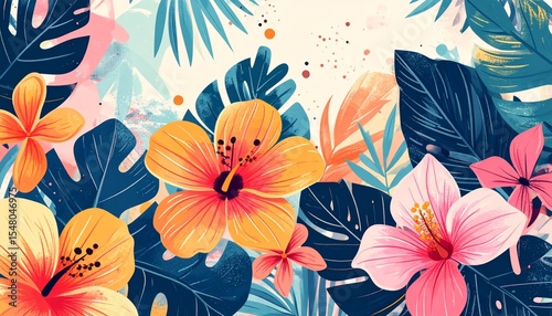 Abstract Tropical Flower Boho Summer Hand Drawn Illustration