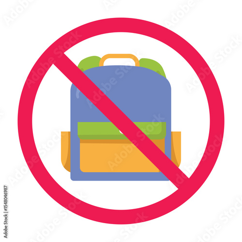 No backpack sign vector, forbidden backpack sign, no bag sign, bag not allowed symbol, prohibited bag entry sign, no bags permitted illustration