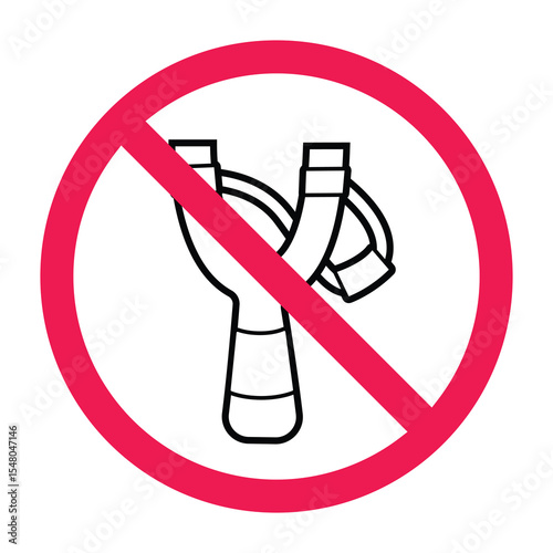 No slingshot sign vector, forbidden slingshot sign, slingshot not allowed symbol, prohibited slingshot area sign, no toy weapon icon