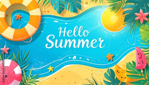 Hello Summer Abstract Background, Summer Sale Banner, Poster Design. Vector Illustrat