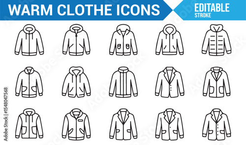 Winter Wear Icons Set Representing Outerwear and Jackets