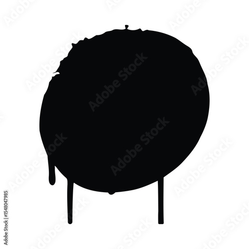 Black Ink Blob Dripping Down White Background Abstract Splotch Silhouette Circular Shape vector