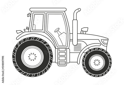 Line art illustration of a modern farm tractor