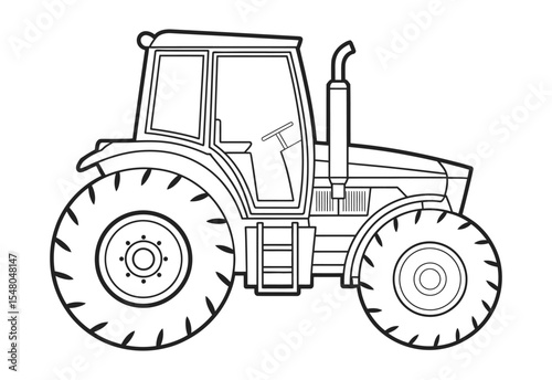 Line art illustration of a modern farm tractor