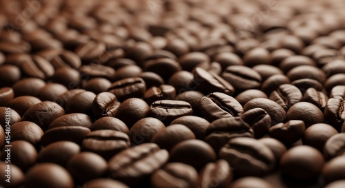 Roasted coffee beans closeup with shallow depth of field rich brown tones and aromatic appeal.