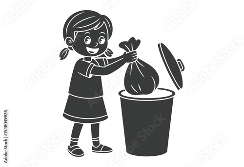 Happy girl throwing away trash in a bin