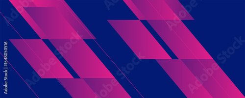 Abstract magenta geometric diagonal shape on a blue background. Futuristic digital high-technology banner. Vector illustration