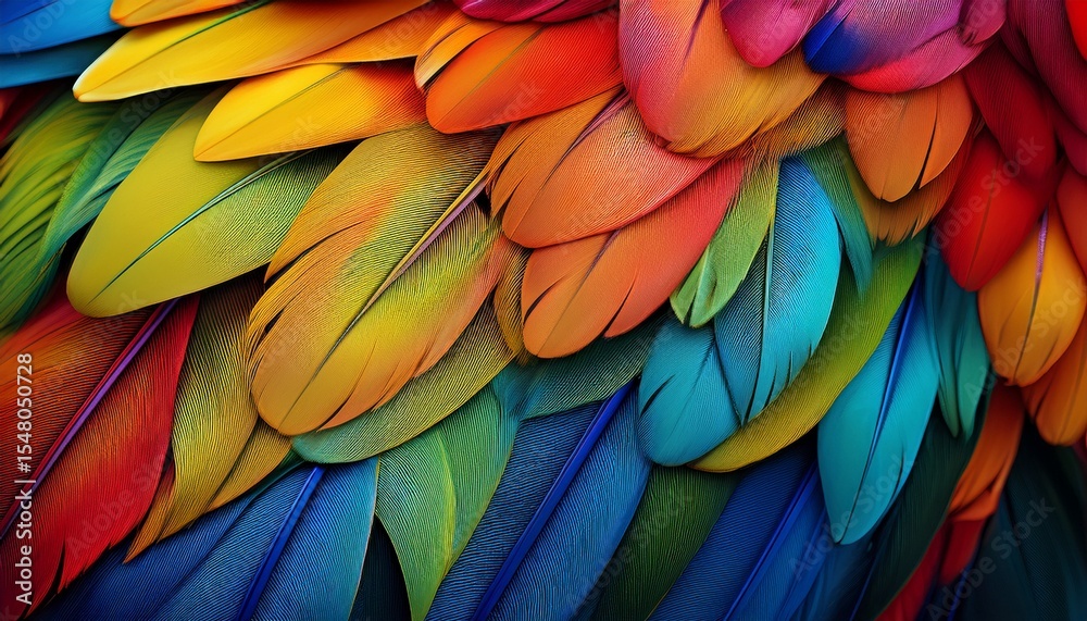 Obraz premium vibrant and colorful parrot feathers displaying a beautiful texture with vivid hues and intricate patterns for art