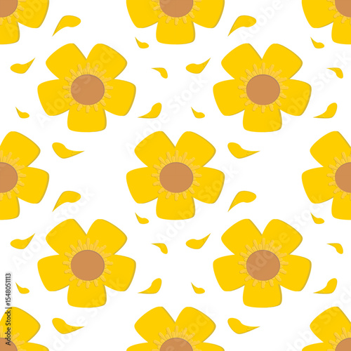 Seamless yellow flower pattern on white background.
