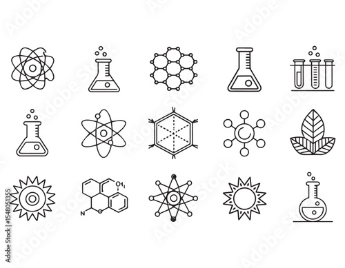 Science Icons Chemistry, Physics, and Biology Line Art Illustrations - 107.eps