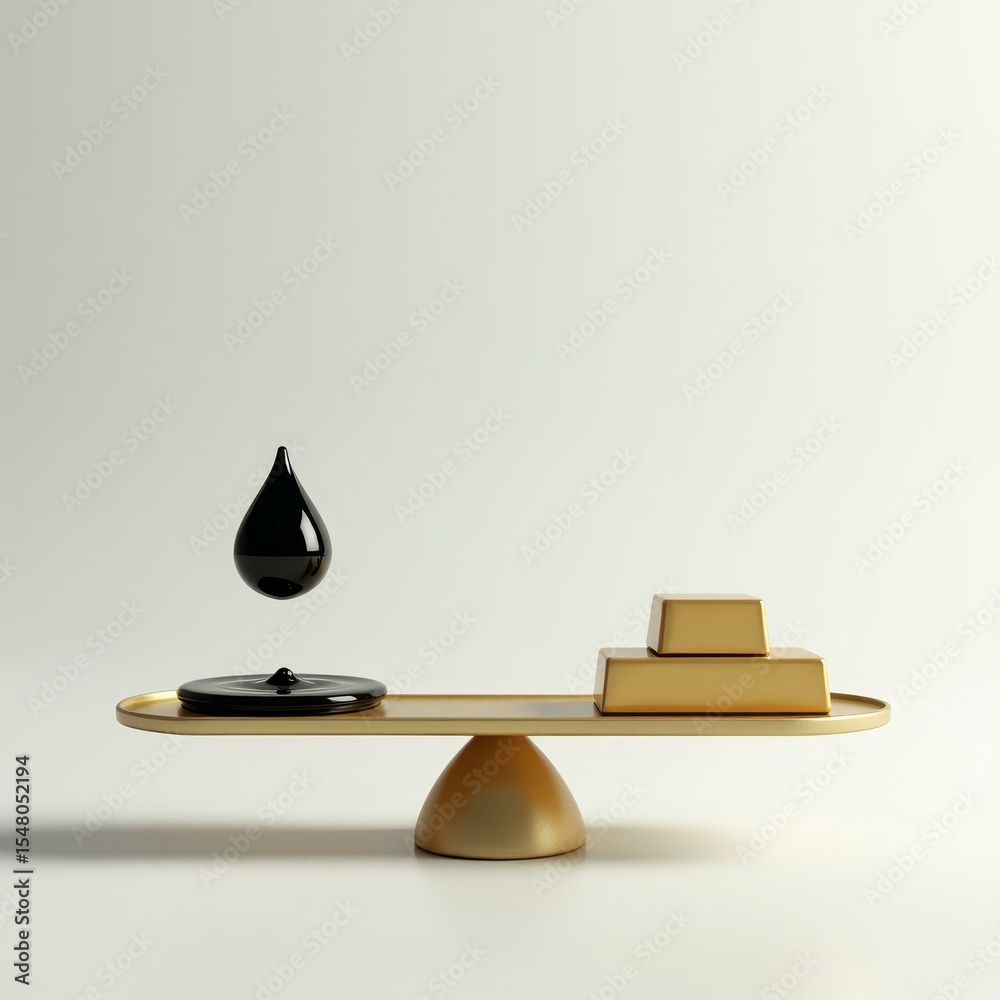 Fototapeta premium Oil and gold in perfect equilibrium – symbolic banner for global value contrast.