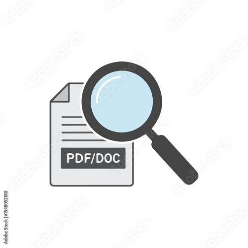 flat vector icon, Magnifier file PDF doc icon, suitable for infographic and app design