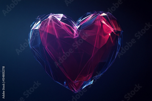 heart sign abstract low poly wireframe style. Abstract geometric background. Wireframe light structure. Modern 3d graphic concept on blue dark background 