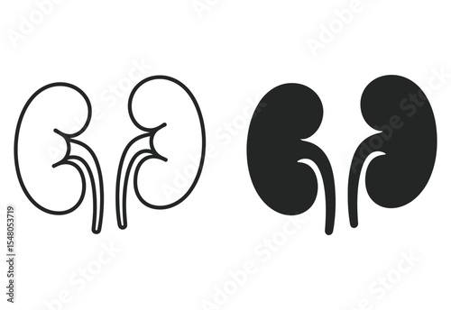 Human kidneys outline and solid icon set