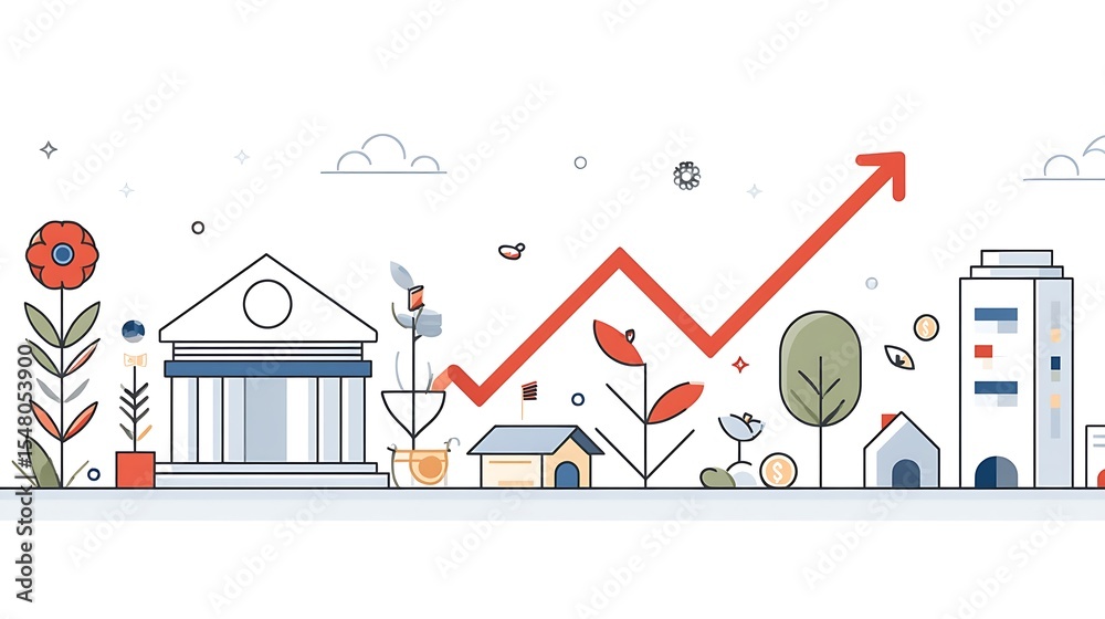 Obraz premium Trend of Economic Growth Representation with Modern Symbols and Minimalist Design Elements