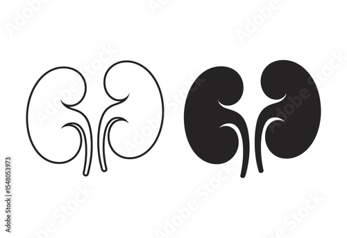 Human kidneys outline and solid icon set