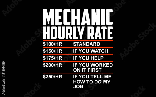 Funny Mechanic Hourly Rate Gift t-shirt quotes svg design